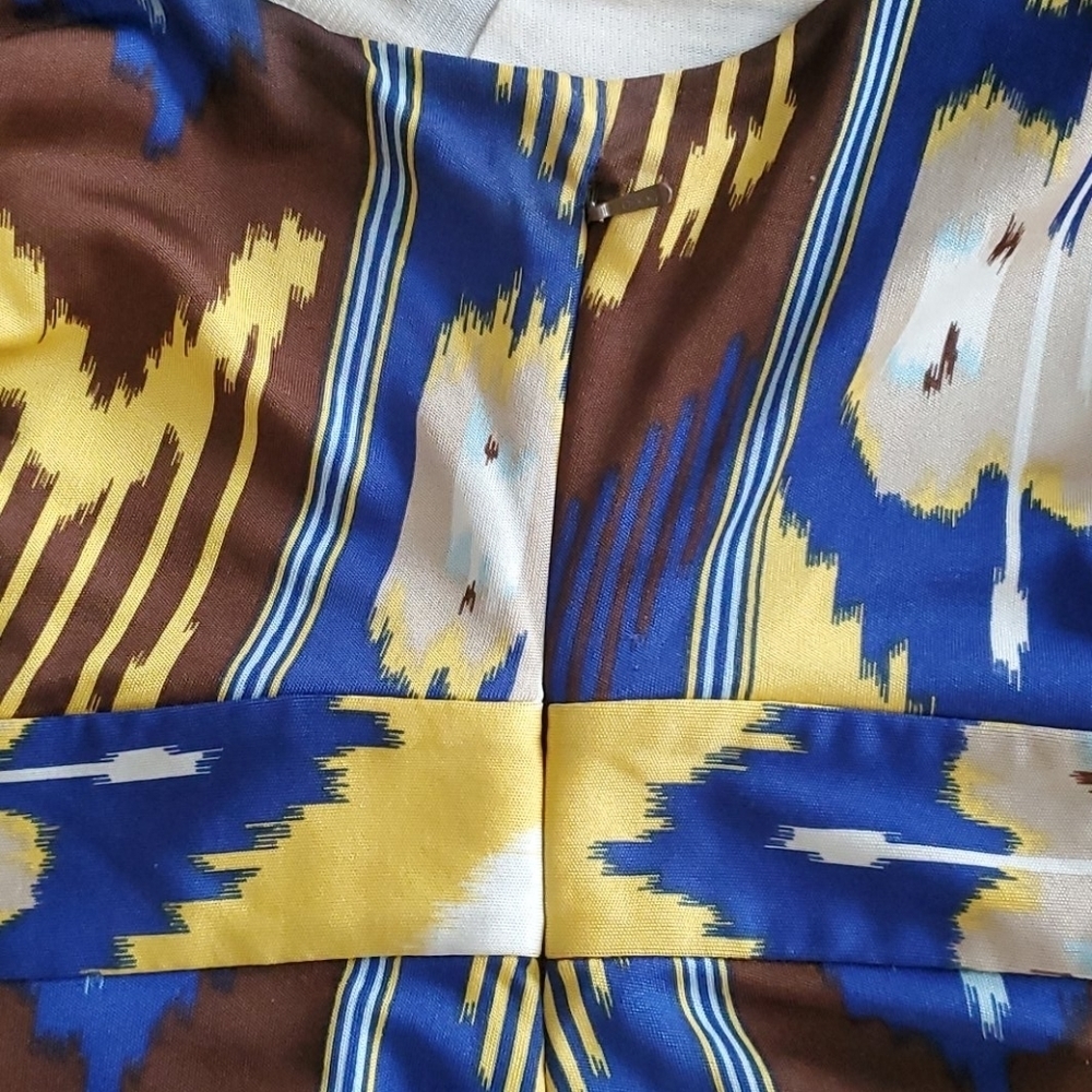 Tory Burch 100% Silk Ikat Resort Midi Dress Blue Yellow Small - Picture 7 of 10
